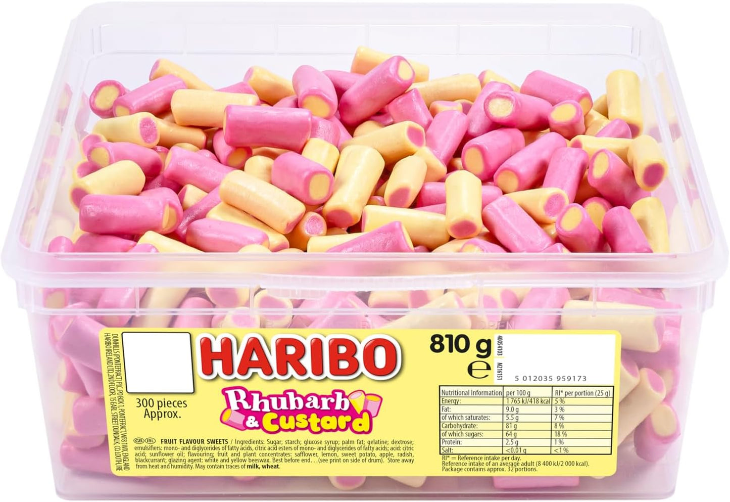 HARIBO sweets 810g tub, RHUBARB AND CUSTARD
