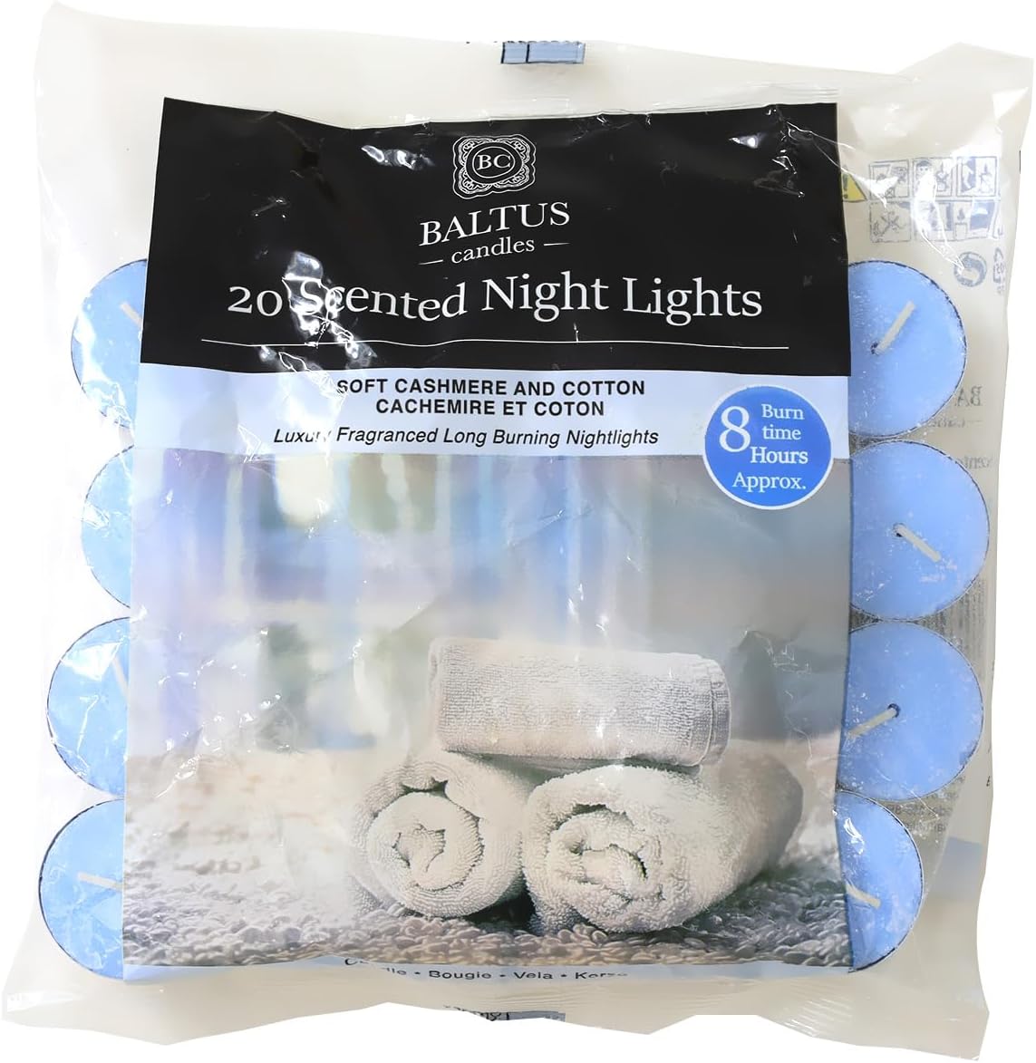 Baltus 20pc Scented Tealights Night Candle Soft Cashmere & Cotton 8hr Burn Time