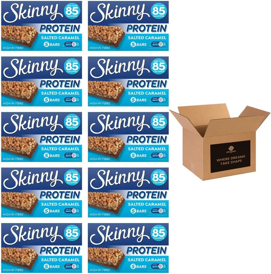 Skinny Protein Bars – Low Calorie High Fibre Healthy Snack Bars Under 95 Calories | Protein Treats for Weight Loss & Slimming Plans, Cereal Bars Healthy Snacks (Pack 3(15 Bars), Salted Caramel)