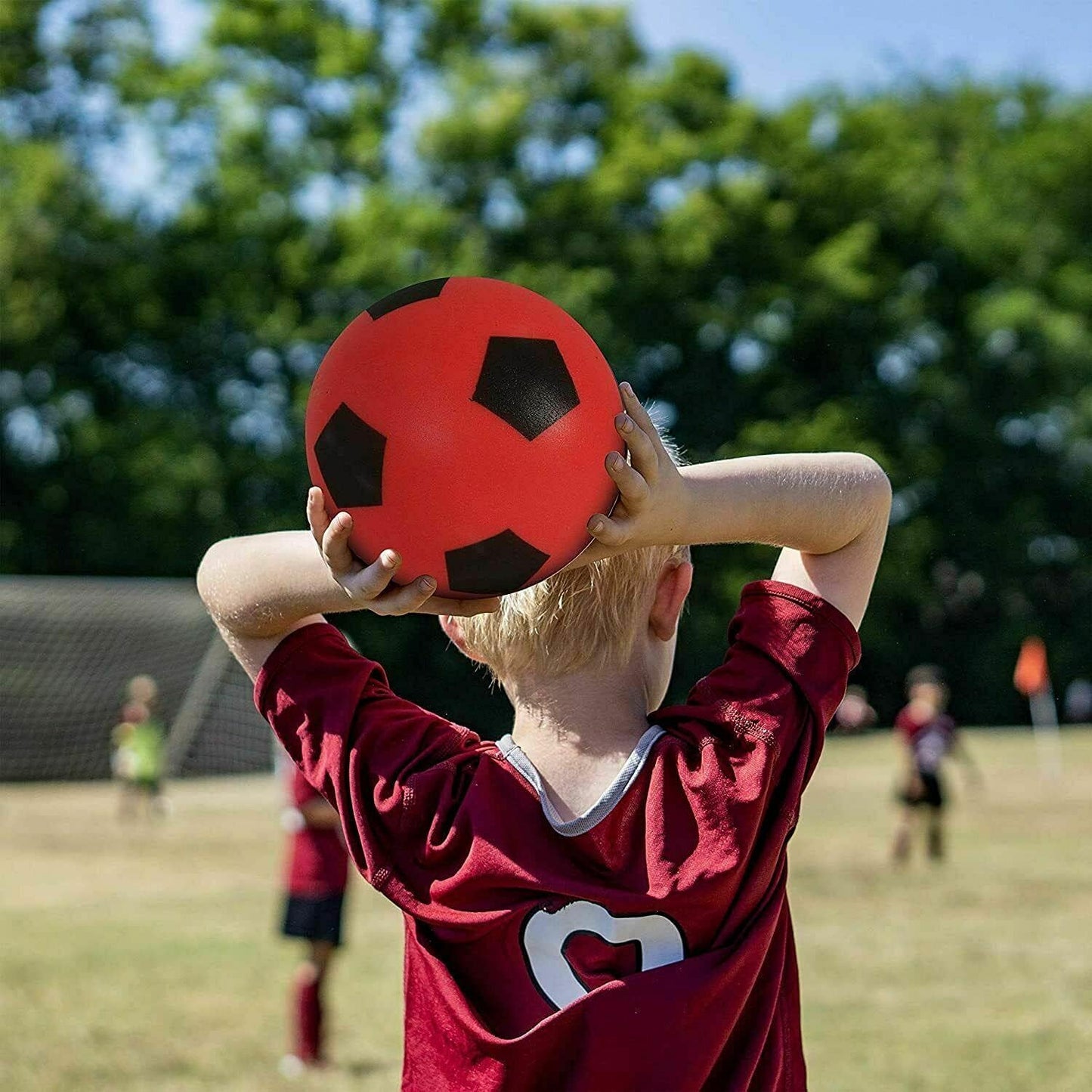 OnlineStreet Size 4 Football - Sponge Foam Soccer Ball; Ideal for Outdoor Games for Kids, Indoor Football, Kids’/Adults’ Garden Games, and Beach Games for Families (17.5 cm) (Red)