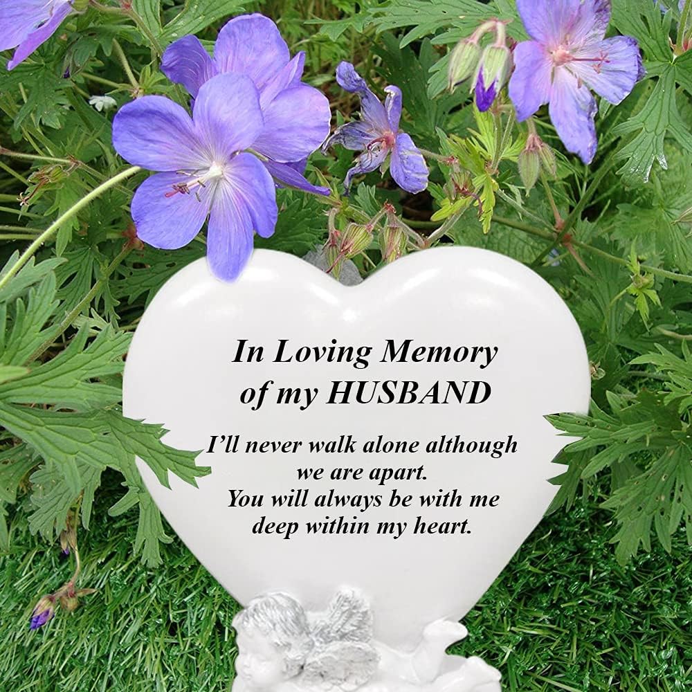 OnlineStreet Memorial Heart Plaques Grave Cherub Ornaments - Personalised Grave Decoration Plaques, Cherub, Engraved with Remembrance Quotes in Loving Memory of your Special Ones (Husband)