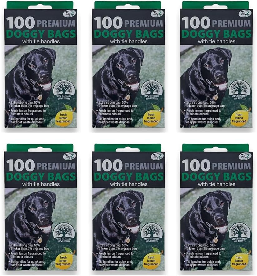 Scented Dog Poop Bags with Tie Handles | Double Thick Extra Large Poo Bags, Leak Proof Pet Waste Sacks for Dog Poo, Cat Litter | Strong Waste Cleanup Bag (600)