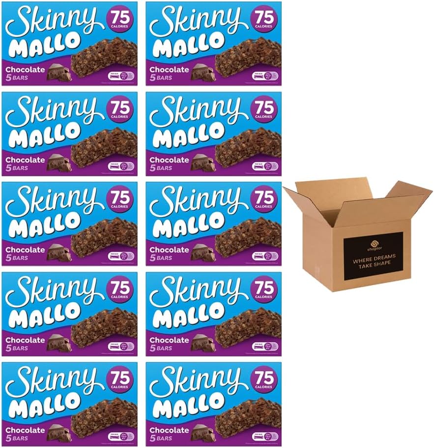5 × Skinny Mallo Bars – Low Calorie Marshmallow Cereal Bars | Under 70 Calories Sweet Snack Treats for Kids & Adults, Healthy Snack Bars for Lunchboxes | (Pack 3(15 Bars), Vanilla)