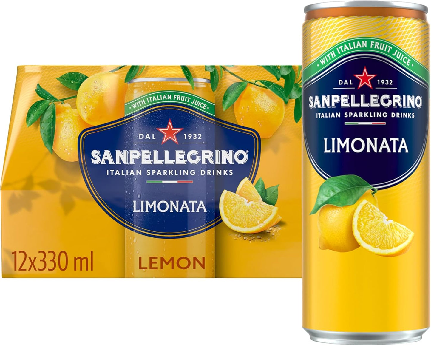 San Pellegrino Italian Sparkling Drinks Tastefully Light Sparkling Lemon & Mint Canned Soft Drink 12 x 330ml, 74 kCals per Can