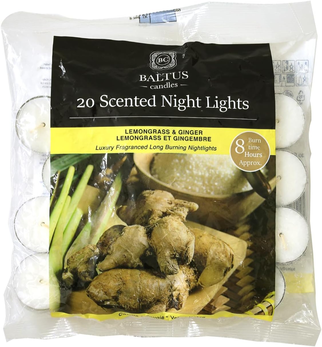 20pc Scented Tealights Night Candle Lemongrass & Ginger 8hr Burn Time Baltus