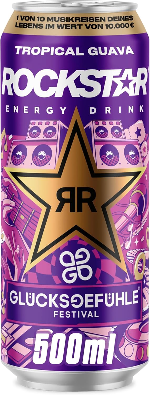 Rockstar Energy Drink Tropical Guava Flavour - Caffeinated Soft Drink for Energy Kick, Disposable (12 x 500 ml) (Packaging Design May Vary)