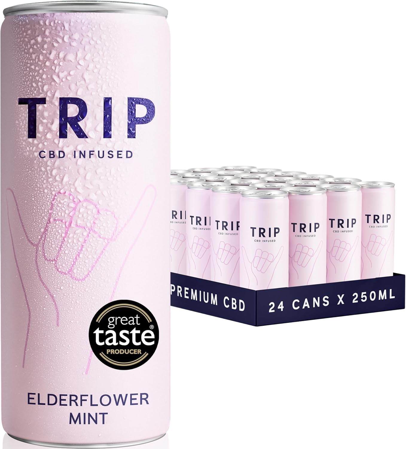 TRIP CBD Drink, Sparkling Elderflower Mint Fizzy Drink, Low Calorie, Vegan, 250 ml (Pack of 12)