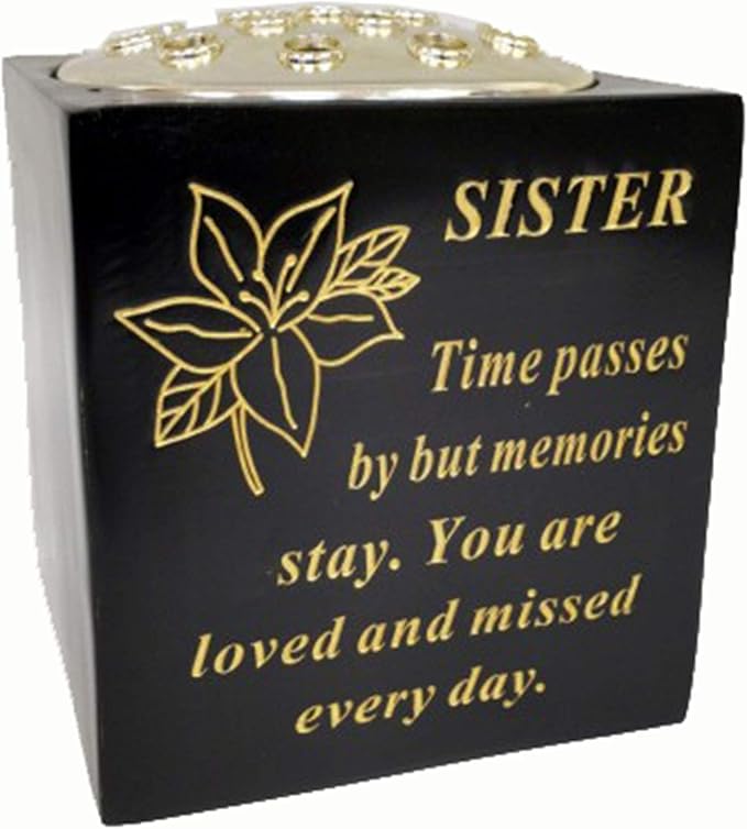 David Fischhoff Memorial Black Rose Bowl with Gold Wording Graveside Flower Vase (Black & Gold - Lily, Dad)