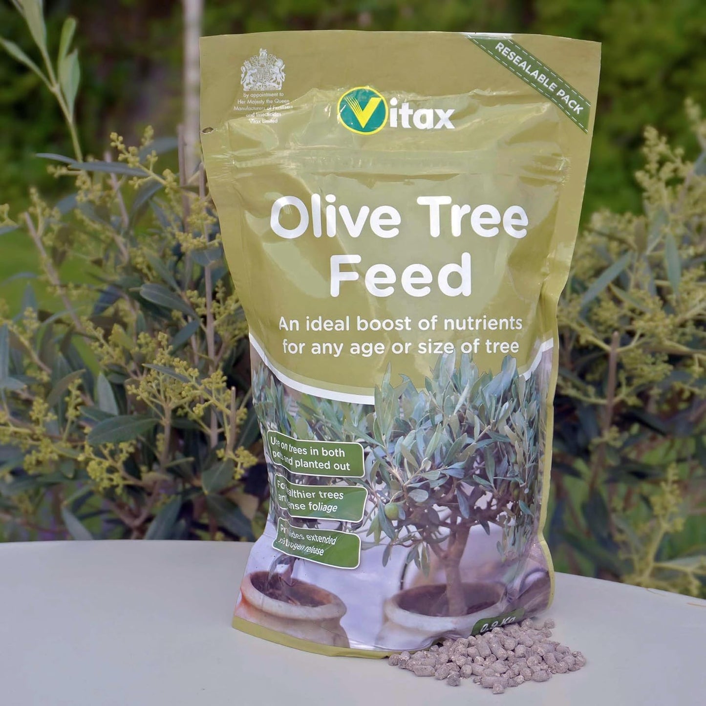 Olive Tree Feed, Suitable For Borders, Pots & Containers, Encourages Healthy Growth, Plant Food, and Garden Products – 900 g (Single Pack)