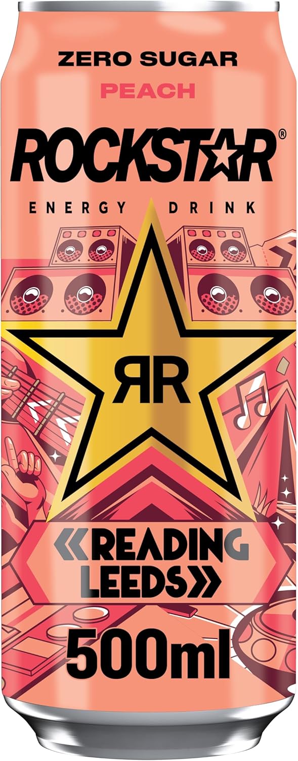 Rockstar Energy Drink - Peach - Non-Alcoholic - 155 mg Caffeine - Caffeinated Drink with Taurine, Niacine and Vitamin B6-12 x 500ml cans