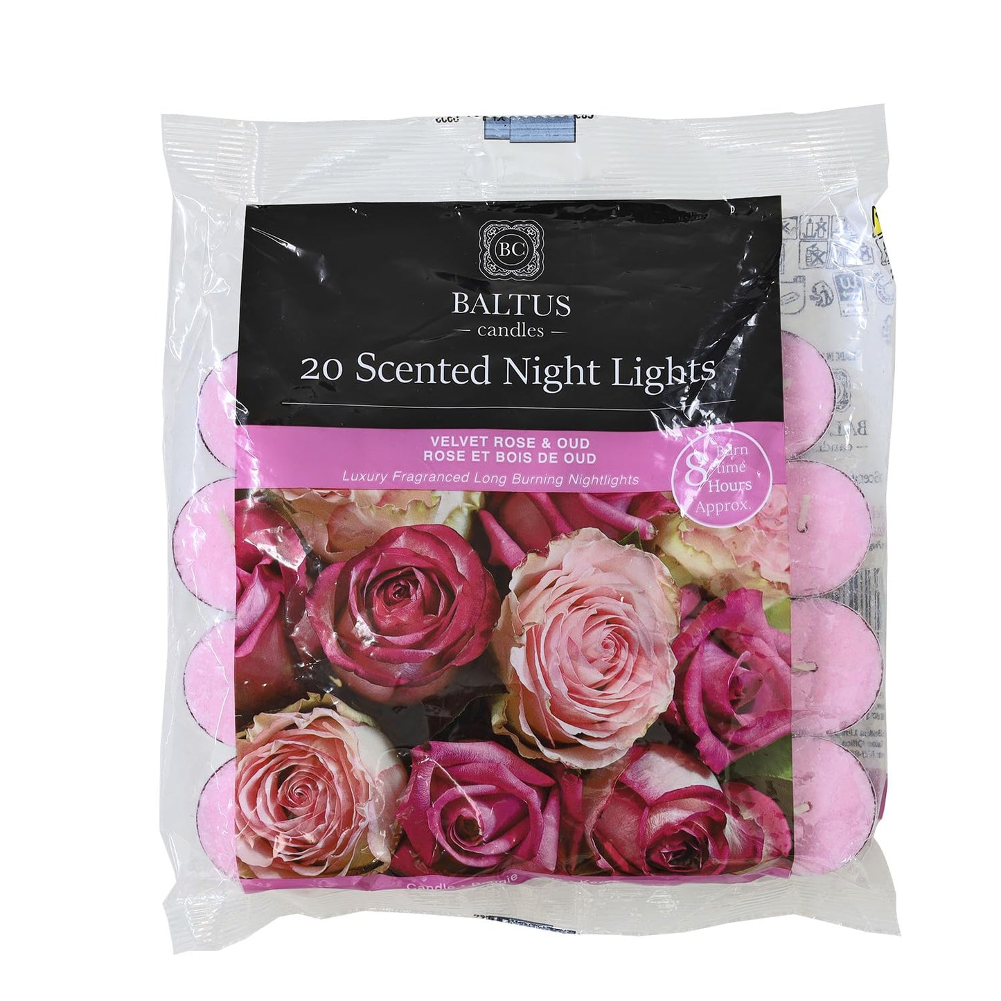20pc Scented Tealights Night Candle Velvet Rose & Oud 8hrs Burning Time Baltus