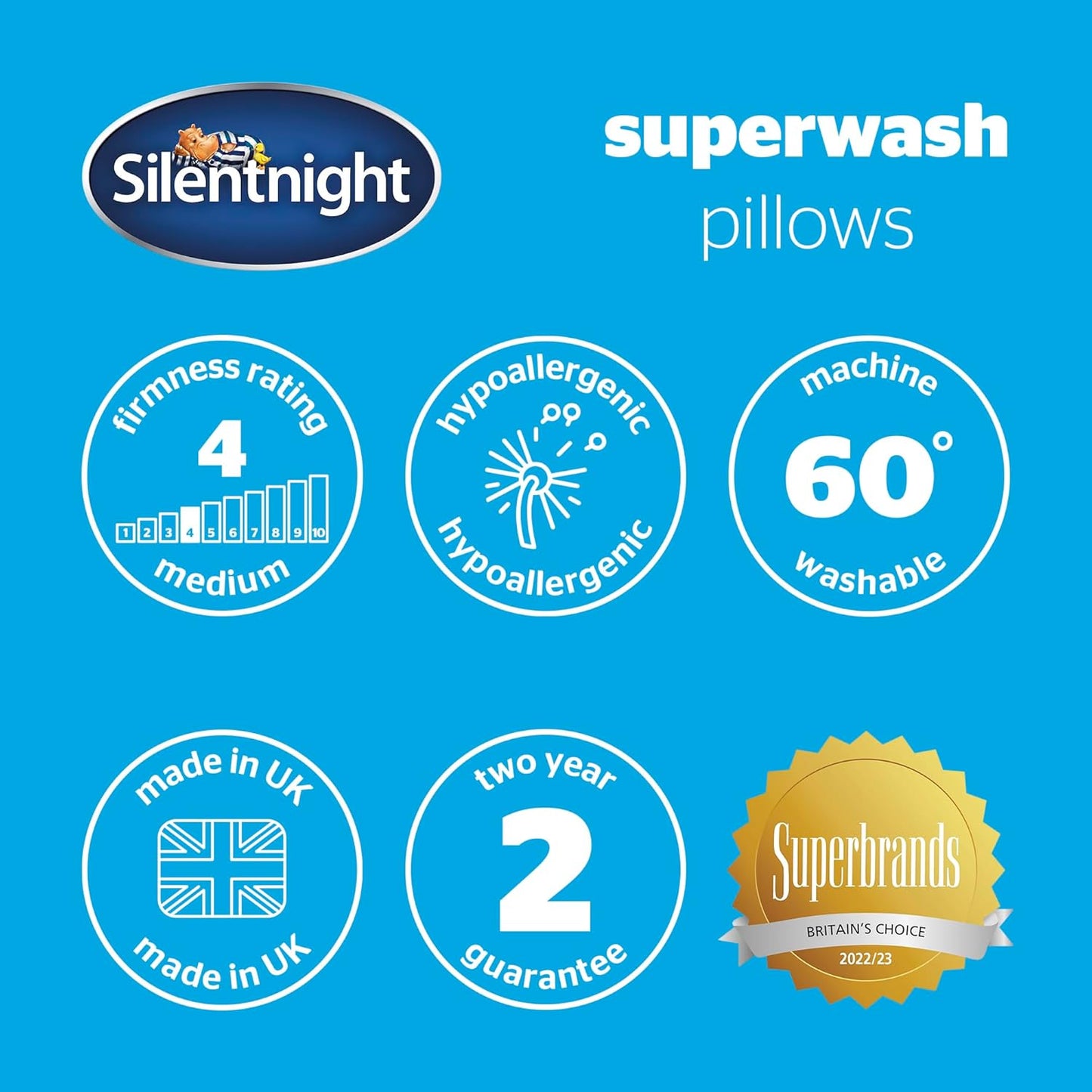 Silentnight Superwash Pillows 4 Pack - Pack of 4 Medium Support Pillows Designed to Withstand Repeated Machine Washing for Fresh and Hygienic Sleep - Hypoallergenic,White