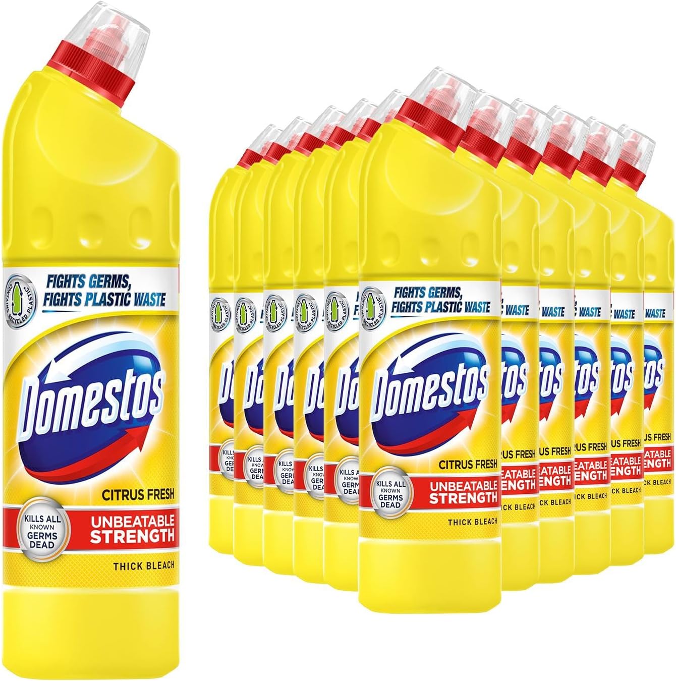 Domestos Thick Bleach Citrus Fresh Multi-Purpose Disinfectant Anti-Bacterial Surface Cleaner Gel Limescale Remover for Toilet, Bathroom and Kitchen, 750ml (Buy 12)