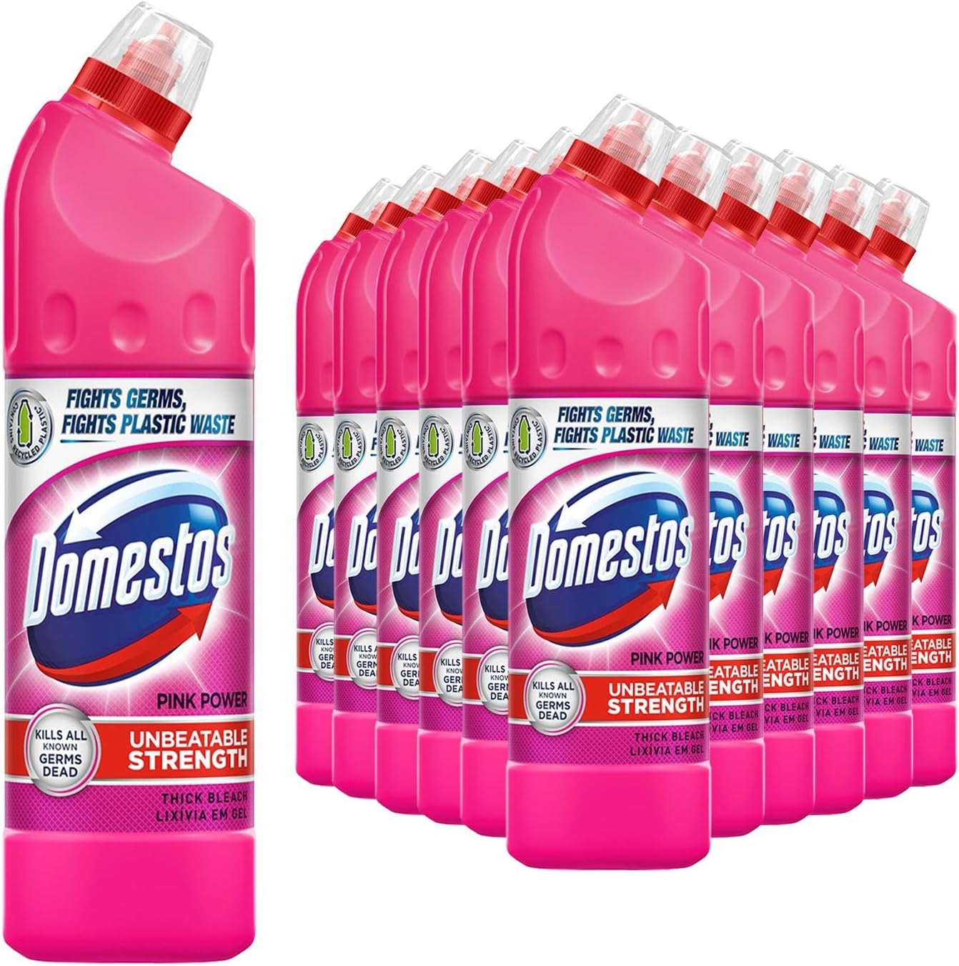 Domestos Thick Bleach Pink Power Multi-Purpose Disinfectant Anti-Bacterial Surface Cleaner Gel Limescale Remover for Toilet, Bathroom and Kitchen, 750ml (Buy 9)