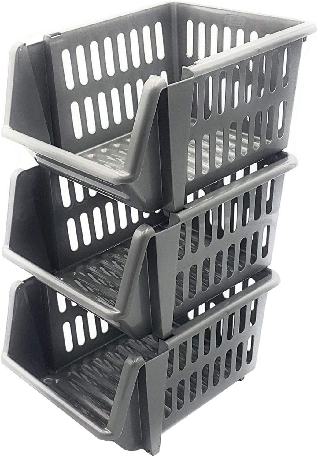 Whitefurze Stacking Basket Set of 3, Silver, 18 cm