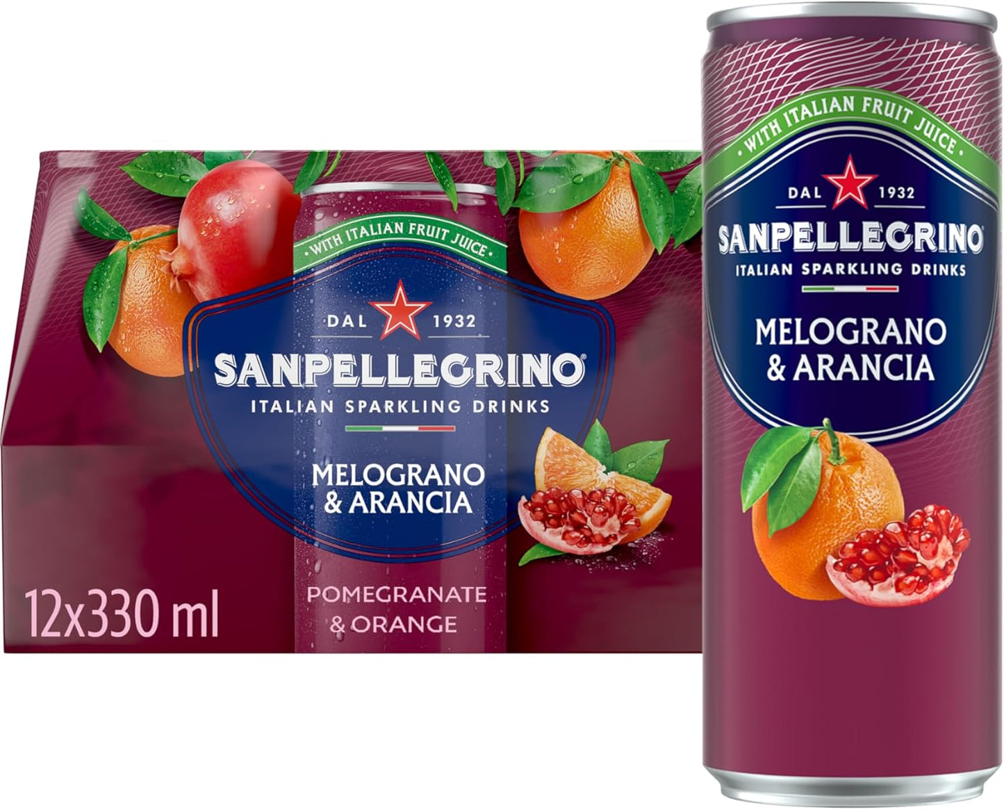 San Pellegrino Italian Sparkling Drinks Tastefully Light Sparkling Lemon & Mint Canned Soft Drink 12 x 330ml, 74 kCals per Can