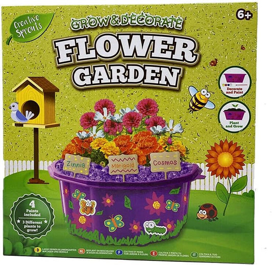 Kids Decorate and Grow Garden Sets with Multi-Colored Paints and Plant Growing Equipment | Outdoor Gardening Craft and Art Kit for Children/Toddlers (Grow & Decorate Flower Garden)