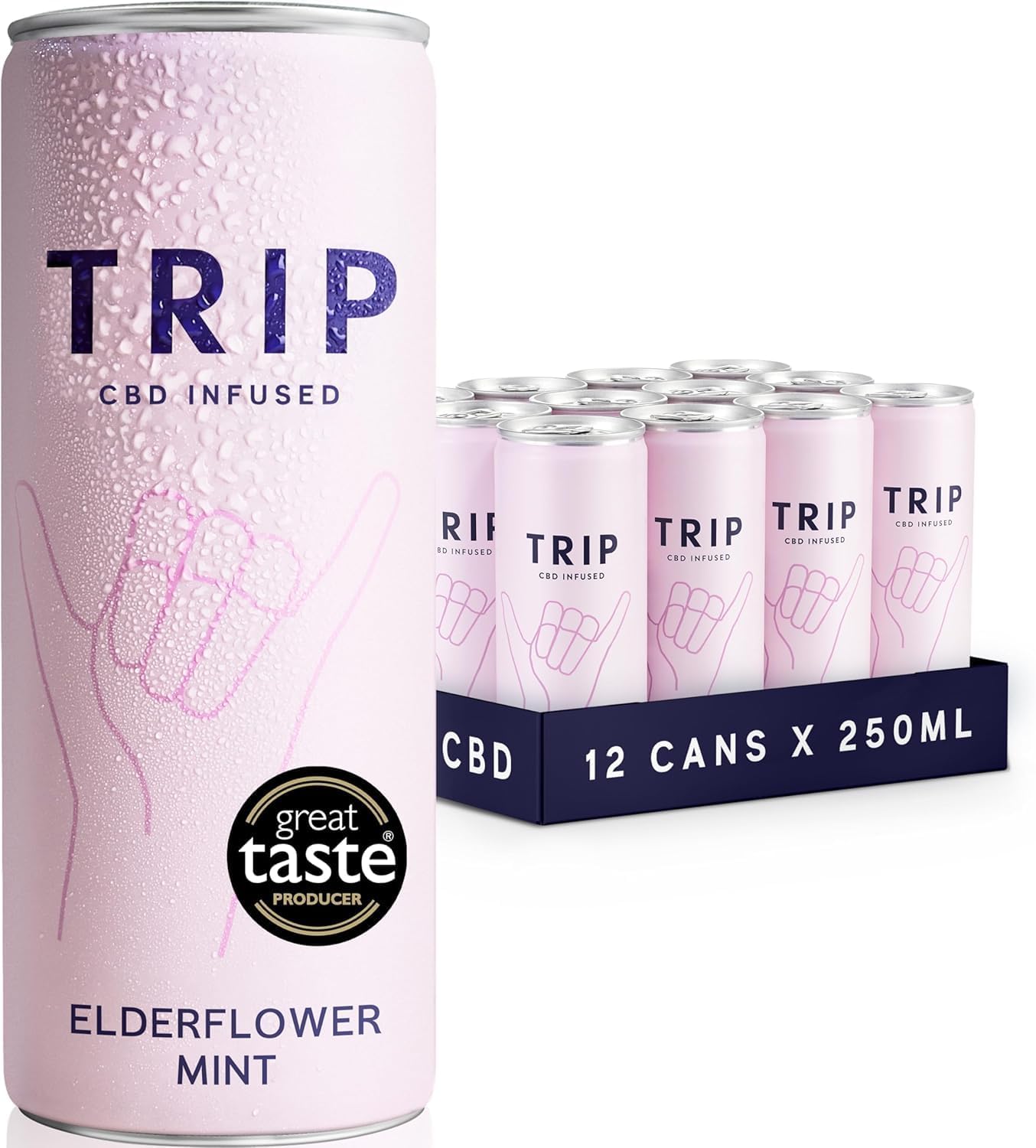 TRIP CBD Drink, Sparkling Elderflower Mint Fizzy Drink, Low Calorie, Vegan, 250 ml (Pack of 12)