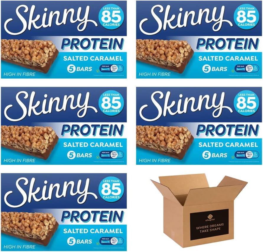 Skinny Protein Bars – Low Calorie High Fibre Healthy Snack Bars Under 95 Calories | Protein Treats for Weight Loss & Slimming Plans, Cereal Bars Healthy Snacks (Pack 3(15 Bars), Salted Caramel)