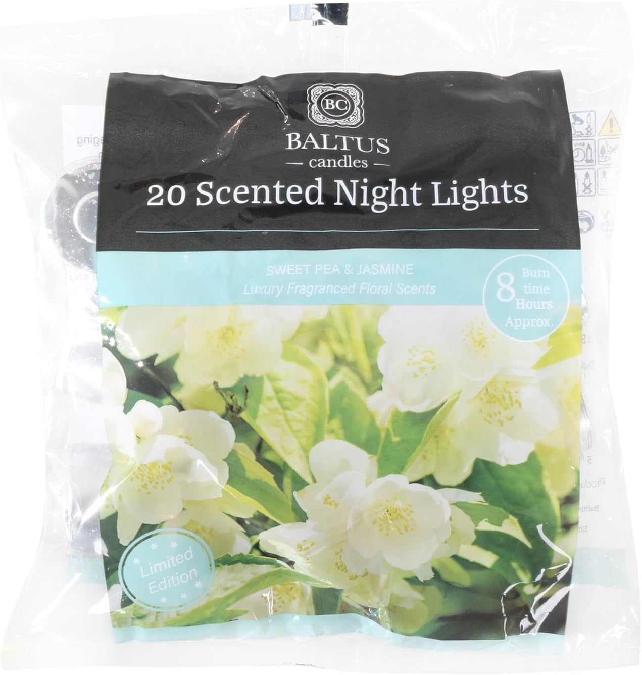 Baltus Candles Pack of 20 Tealight Night Light Candles with Sweet Pea & Jasmine Fragrance Limited Edition