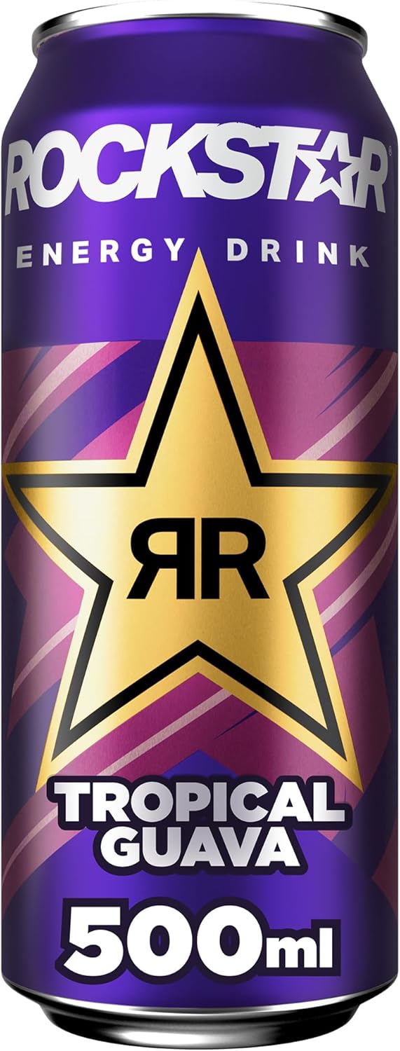Rockstar Energy Drink Tropical Guava Flavour - Caffeinated Soft Drink for Energy Kick, Disposable (12 x 500 ml) (Packaging Design May Vary)
