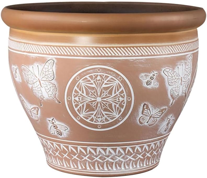 30cm Round Terracotta-Style Plastic Plant Pot – 11L Outdoor Garden Planter