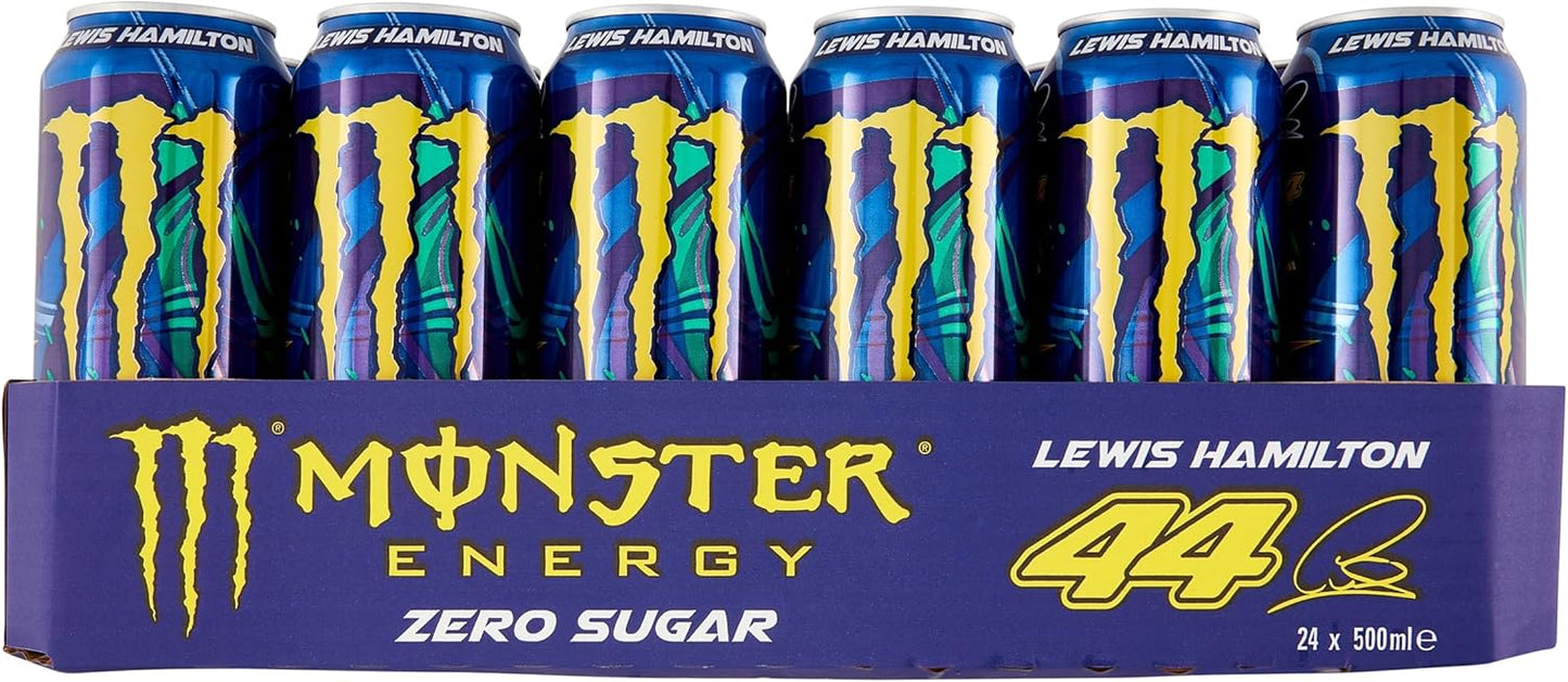Monster Energy LH44 Lewis Hamilton - 24 x 500ml Cans, Energy Drink Zero Sugar with Caffeine, L-Carnitine, Soft Peach Flavour Energy Drink, Vegan