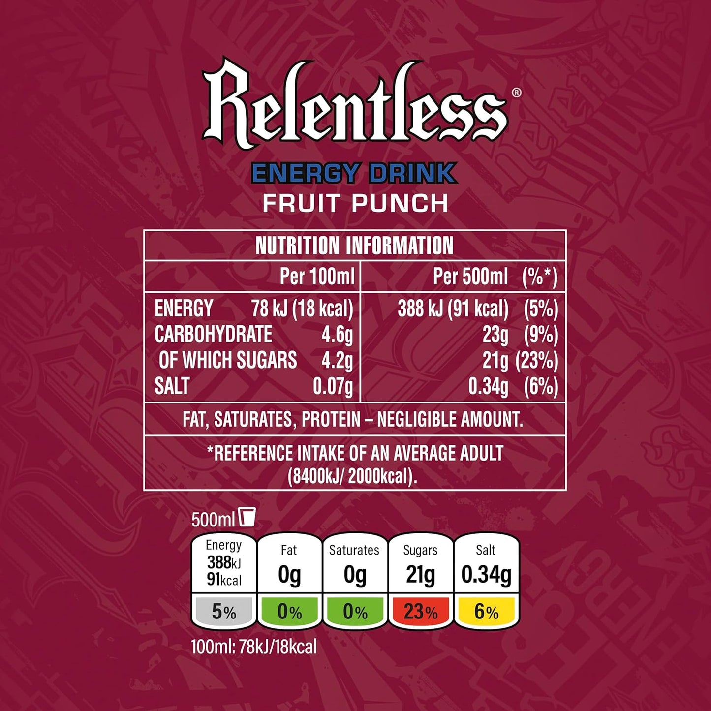 Relentless Can Fruit Punch 500 ml (Pack of 12)