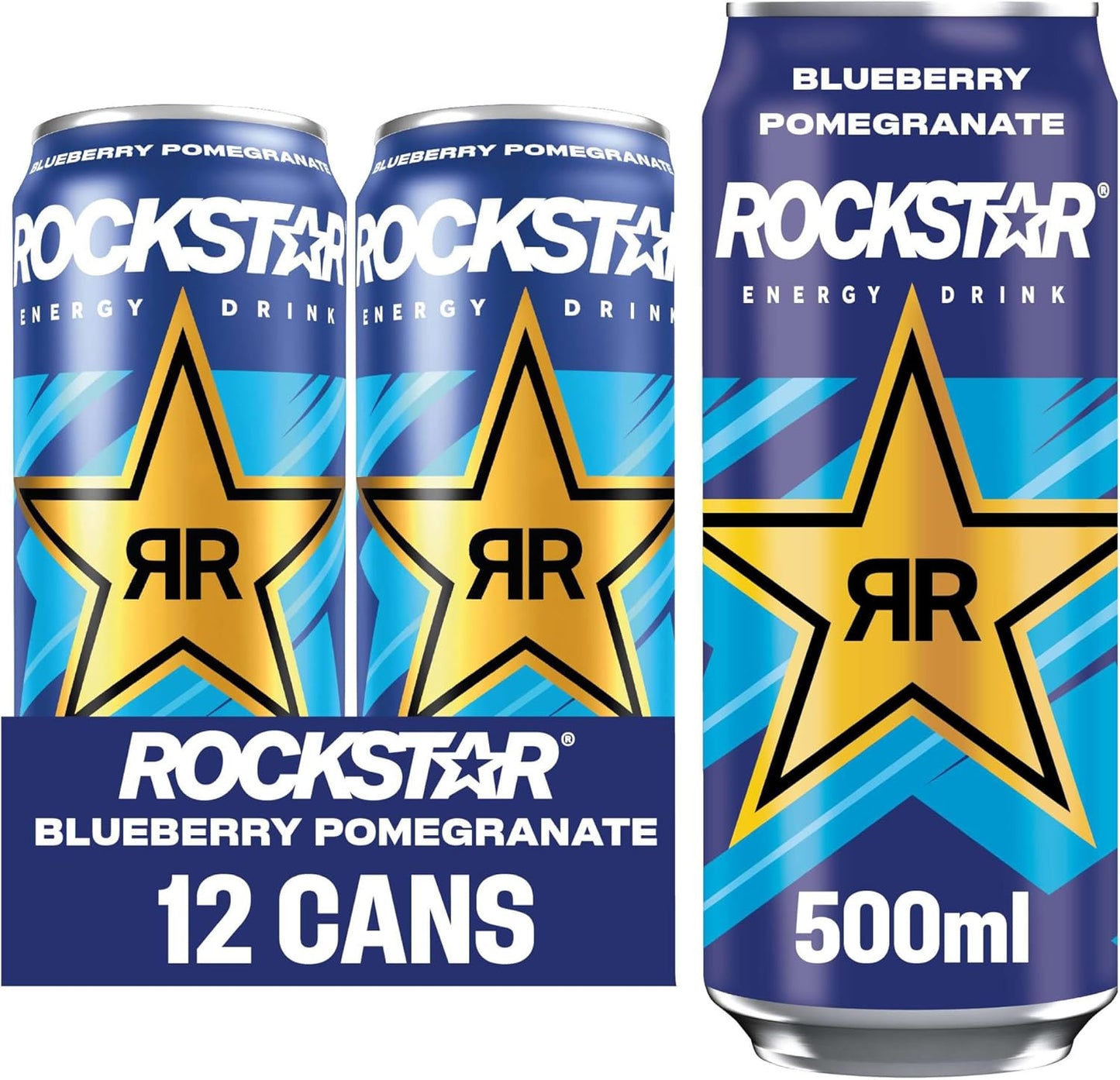 Rockstar XDurance Energy Drink, Blueberry Pomegranate and Acai, Non-Alcoholic, 200 mg Caffeine, Caffeinated Drink with Taurine, Guarana, Ginseng, and Vitamins, 12 x 500 ml cans