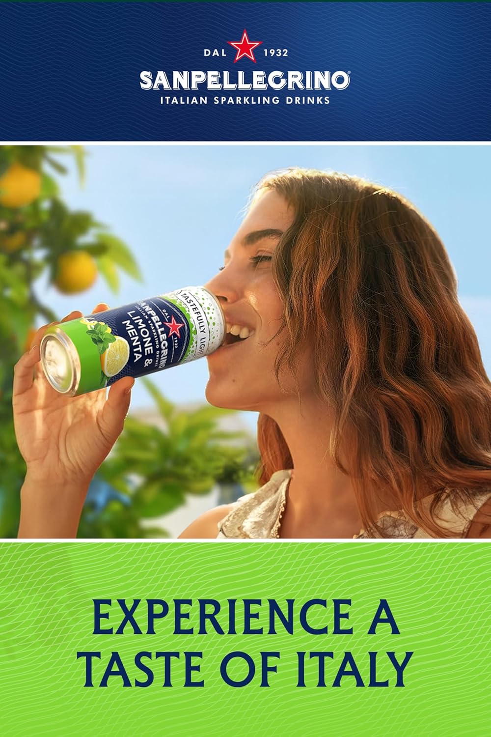 San Pellegrino Italian Sparkling Drinks Tastefully Light Sparkling Lemon & Mint Canned Soft Drink 12 x 330ml, 74 kCals per Can