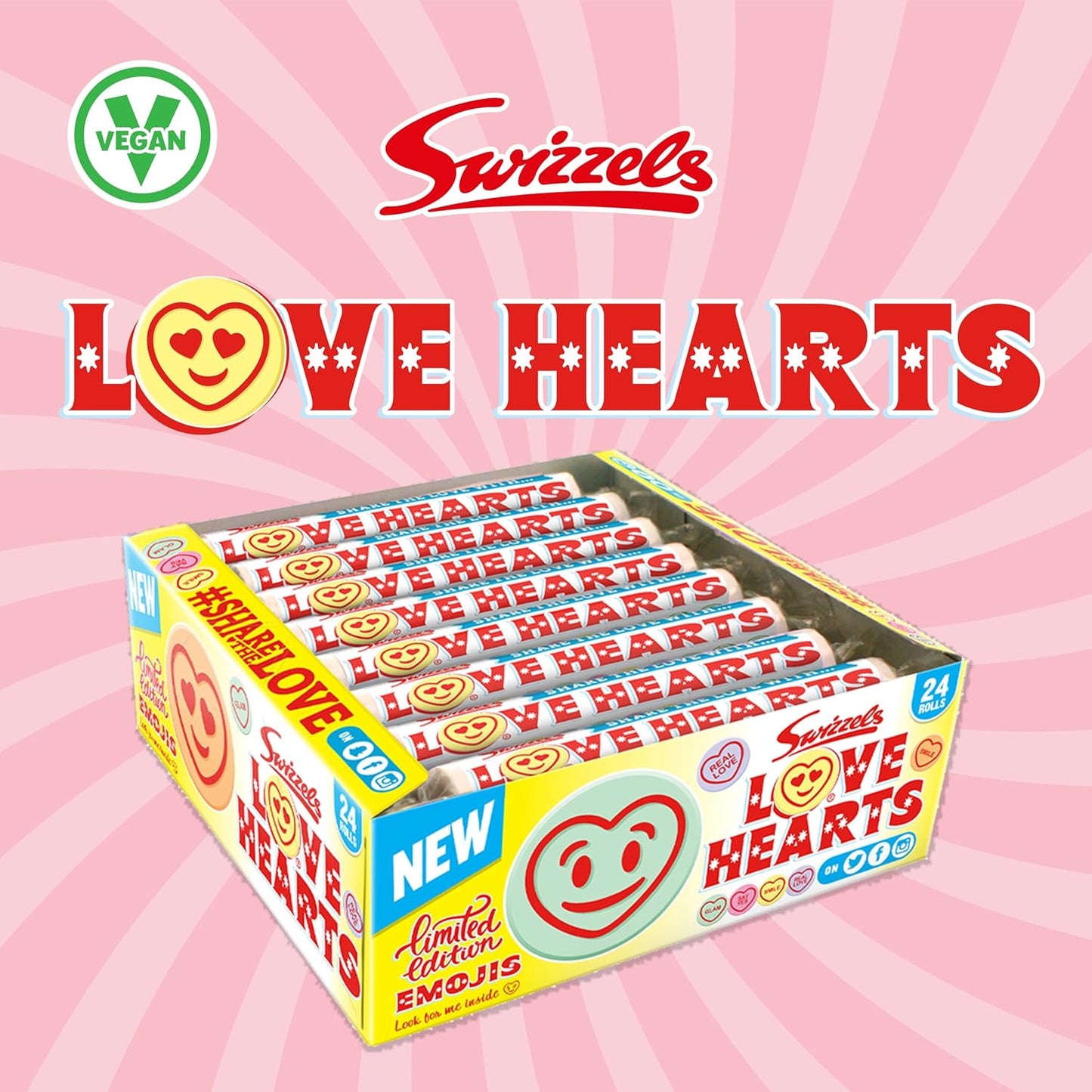 Swizzels Giant Love Hearts ,24 Count (Pack of 1)