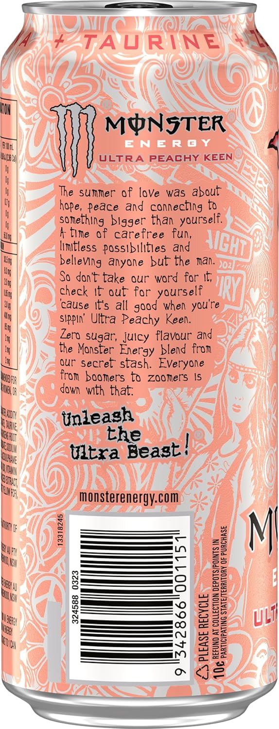Monster Energy Drink Ultra Peachy Keen Energy Drink Cans 24 x 500mL