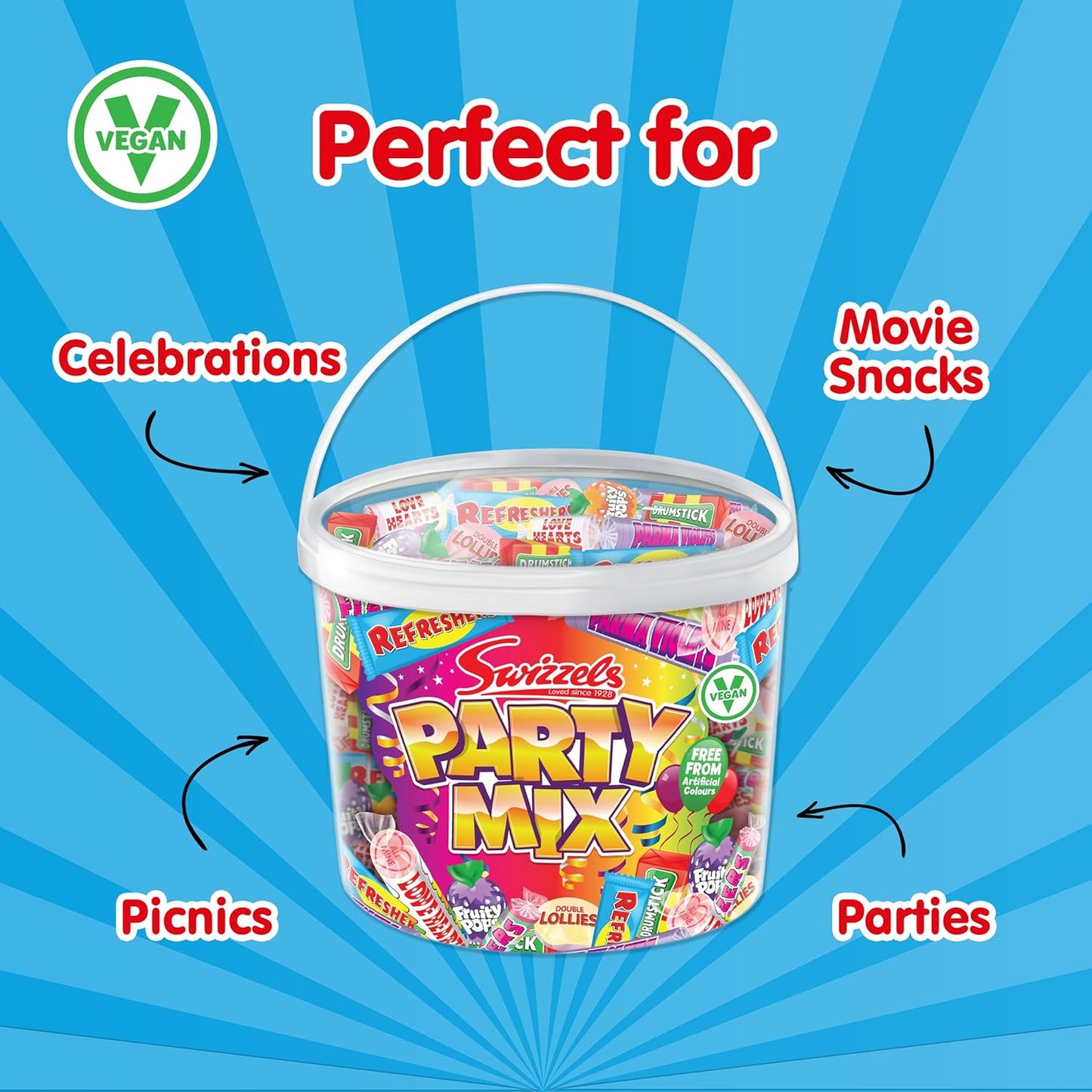 Swizzels Party Mix Tub 785g Retro Sweets in Bulk Vegan Friendly Family Favourite Sweets Ideal for Parties Birthdays Halloween Christmas large