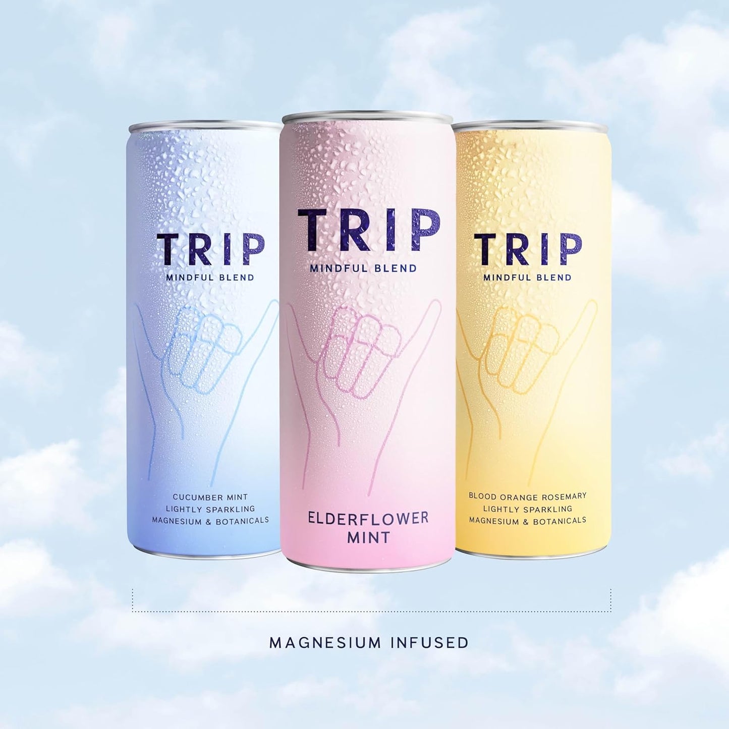 TRIP Mindful Blends - Mixed Pack Sparkling Drink with 1440MG Magnesium + Lion’s Mane + Chamomile + Lemon Balm. Low Calorie and Vegan (Pack of 12 x 250ml)