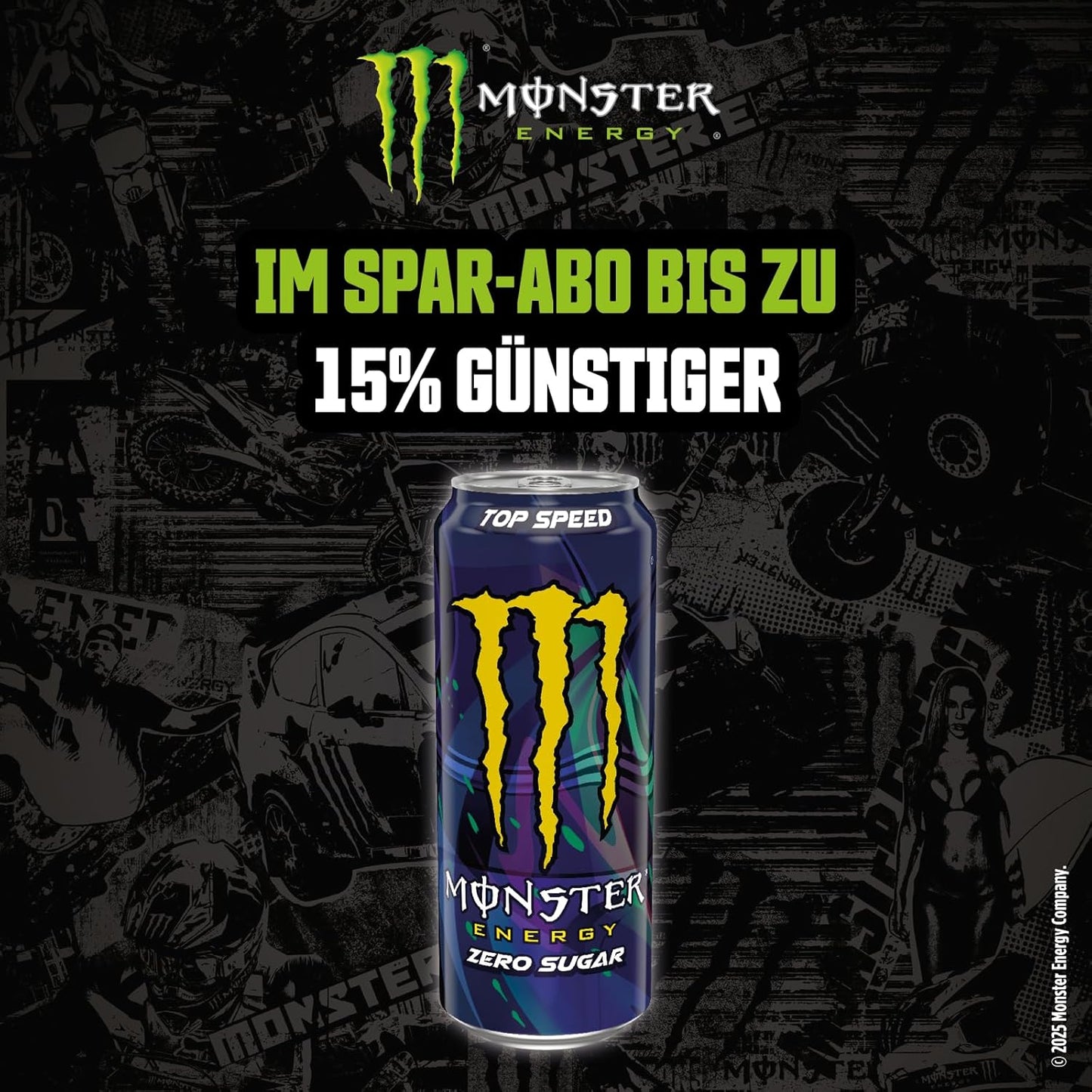 Monster Energy Top Speed Caffeinated Energy Drink with Refreshing Peach Nectarine Flavour - No Sugar and No Calories - in Practical Disposable Tins (12 x 500 ml)