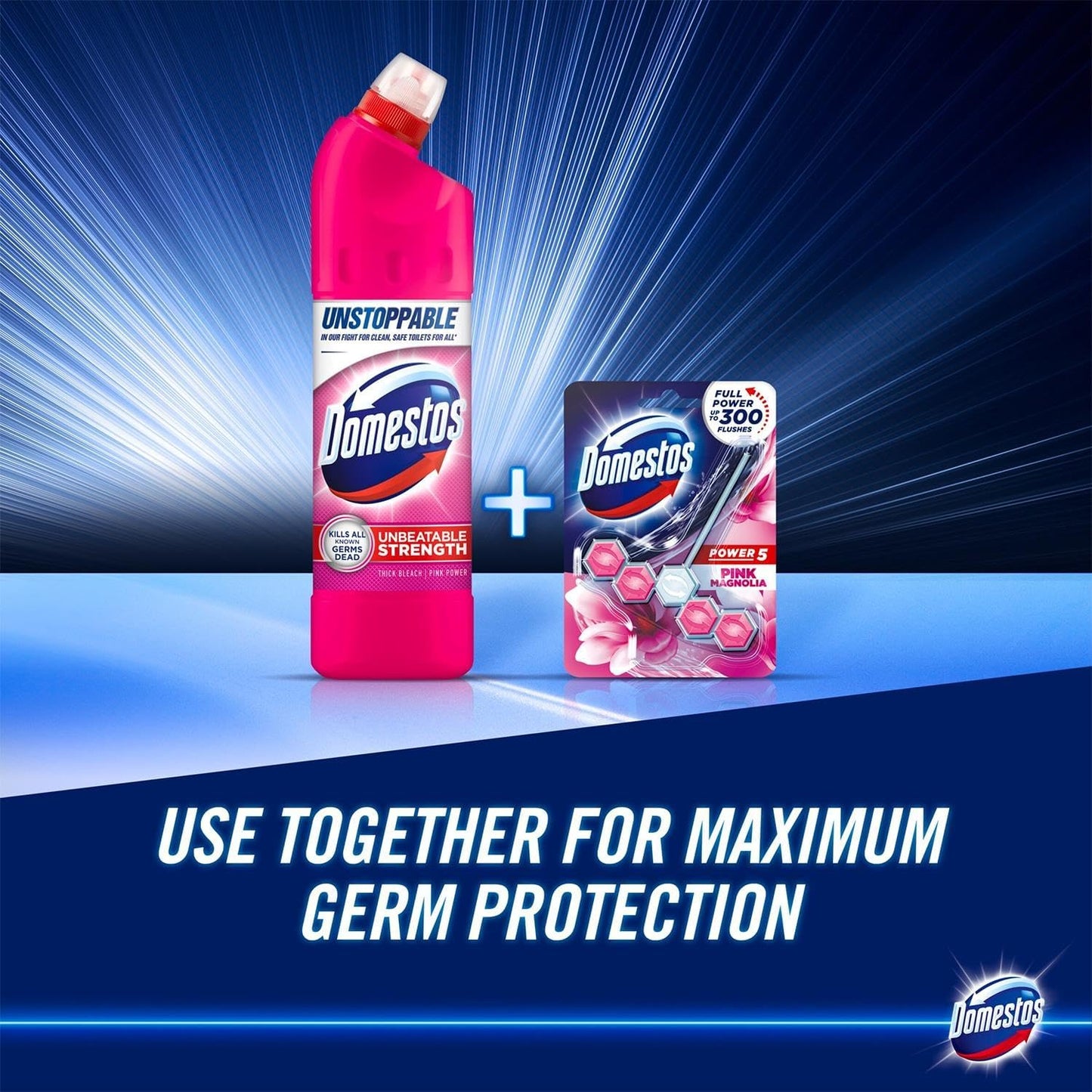 Domestos Thick Bleach Pink Power Multi-Purpose Disinfectant Anti-Bacterial Surface Cleaner Gel Limescale Remover for Toilet, Bathroom and Kitchen, 750ml