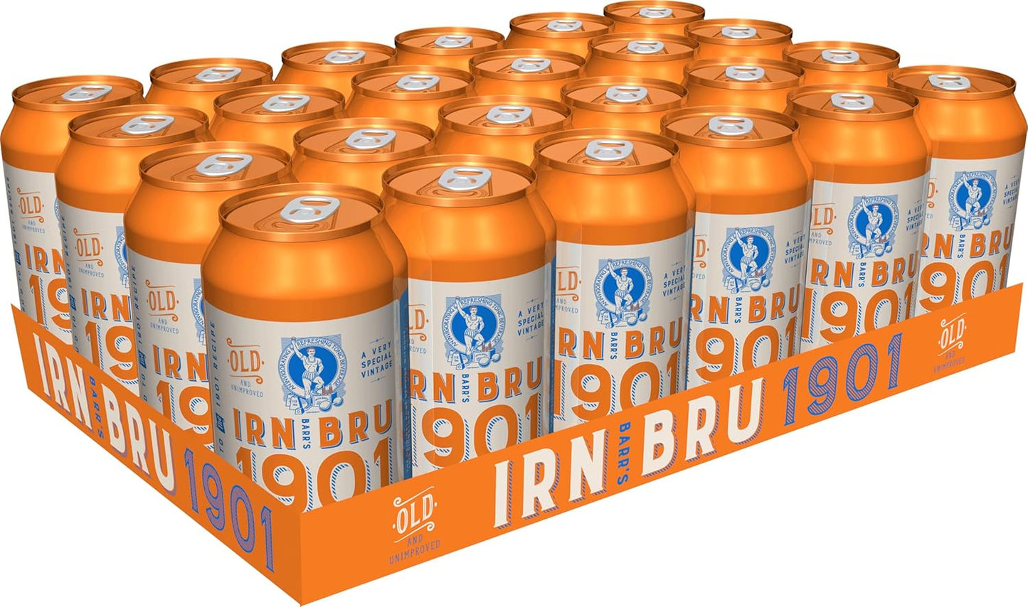 IRN-BRU 1901, 24 Pack A Very Special Vintage Recipe, No Caffeine, Full Sugar, Taste The First Ever IRN-BRU Recipe - 24 x 330ml Cans