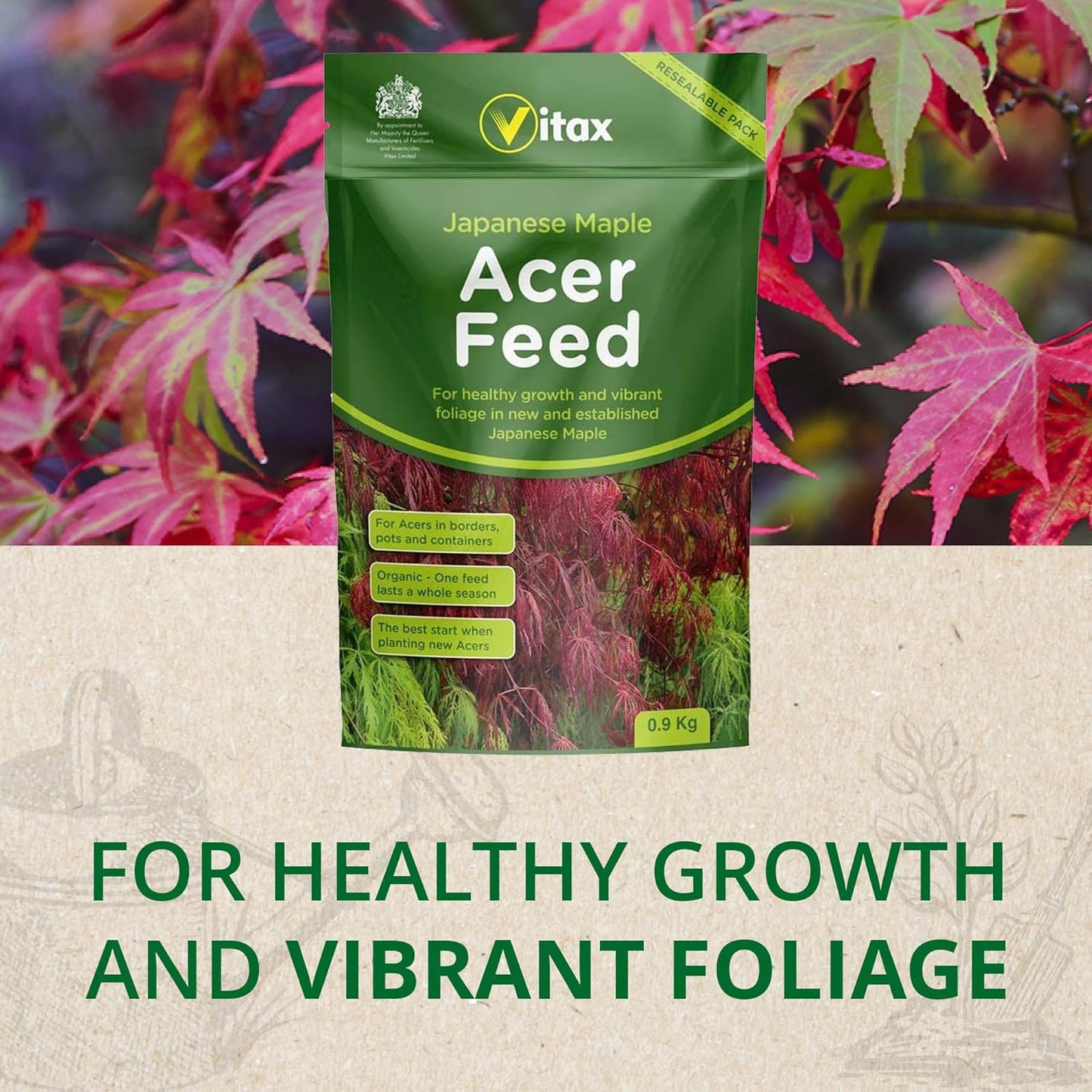 Vitax Acer Feed, Suitable For All Japanese Maple In Borders, Pots & Containers, Promotes For Strong Healthy Growth: 0.9Kg Pouch