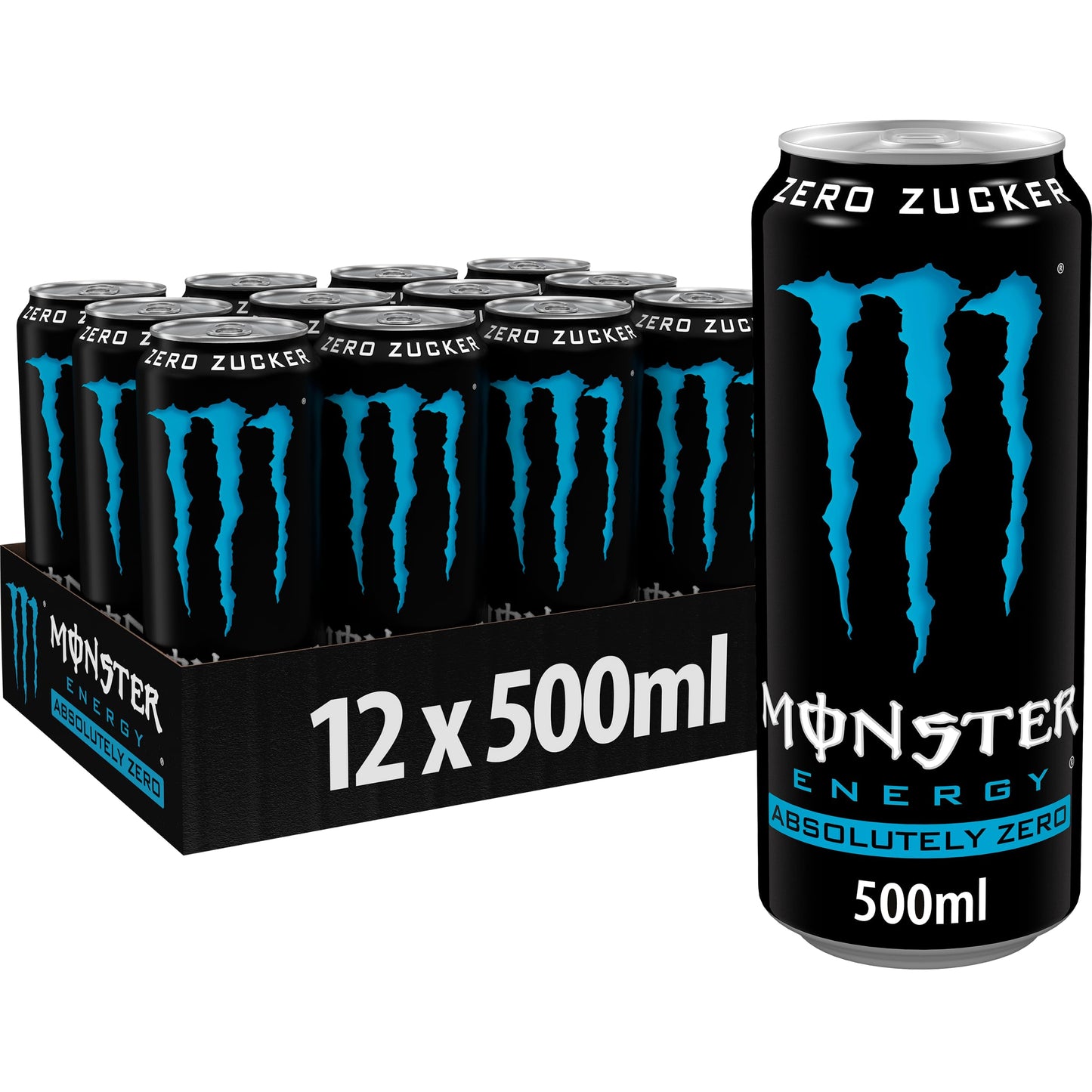 Monster Energy Absolutely Zero Can, Sugar Free Energy Drink, Energy, with Taurine and Caffeine, Set of 12, 12 x 0.5l