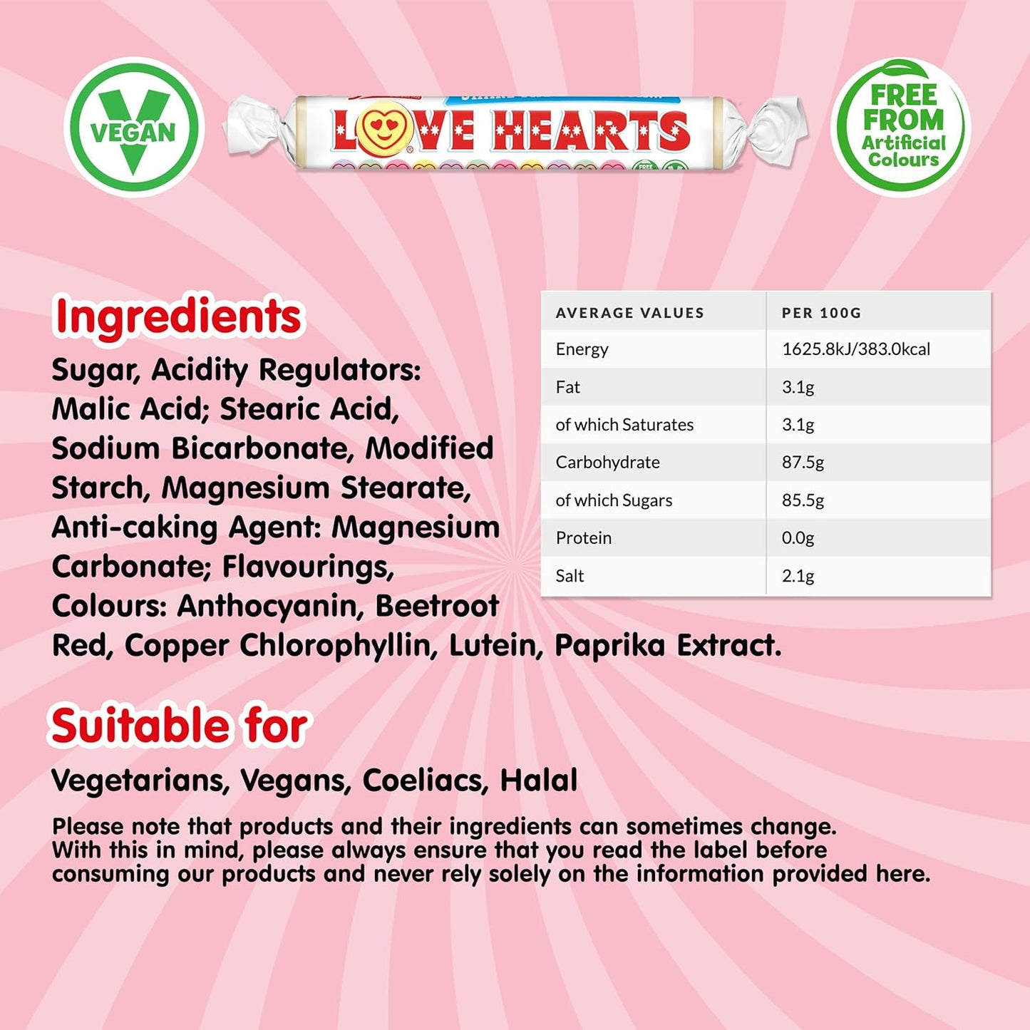 Swizzels Giant Love Hearts ,24 Count (Pack of 1)