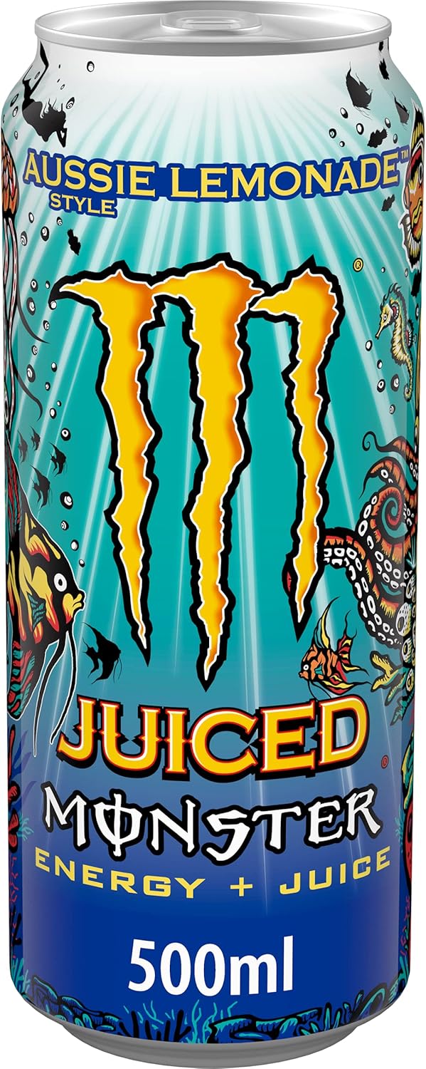 Monster Energy Juiced Aussie Style Lemonade - Caffeinated Energy Drink with Refreshing Citrus Flavour - in Practical Disposable Tins (12 x 500 ml)