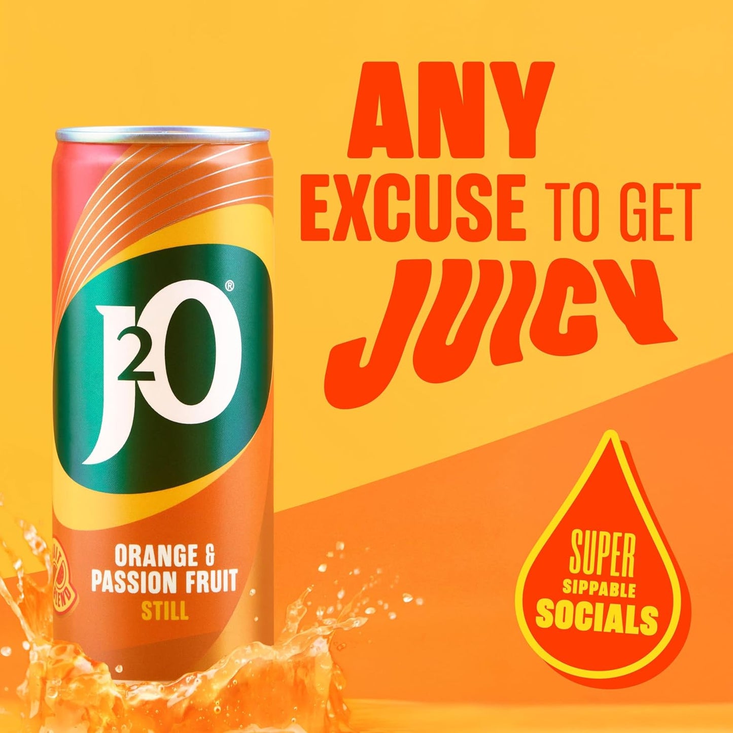J2O Fruit Juice, Orange and Passion Fruit, 250ml Cans (Pack of 12)