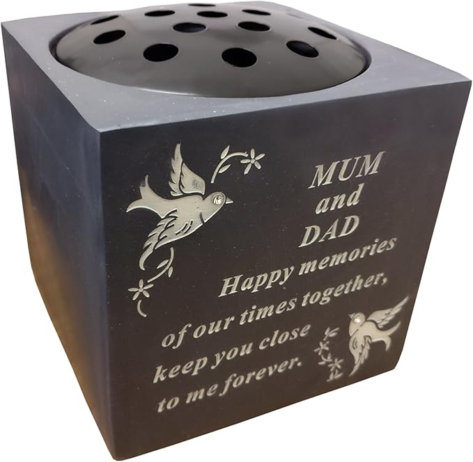 David Fischhoff Memorial Black Rose Bowl with Gold Wording Graveside Flower Vase (Black & Gold - Lily, Dad)