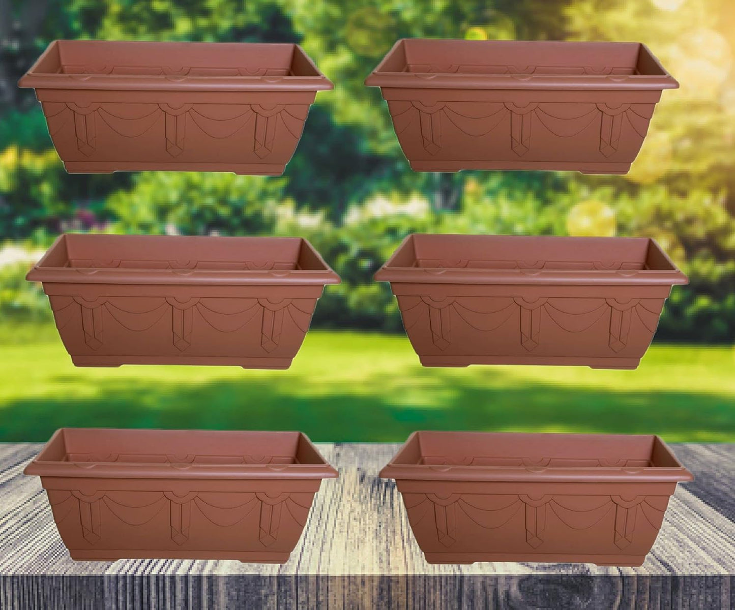 Set of 6 Terracotta Venetian Patio Trough Pot Large Plastic Garden Planter Pot 60cm