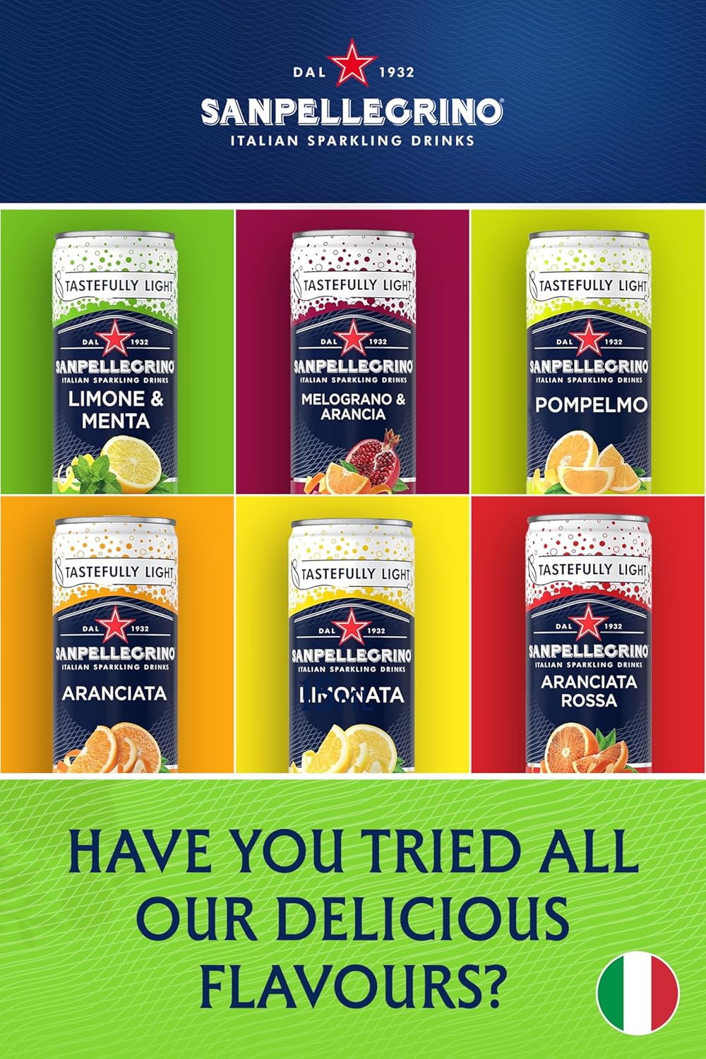 San Pellegrino Italian Sparkling Drinks Tastefully Light Sparkling Lemon & Mint Canned Soft Drink 12 x 330ml, 74 kCals per Can