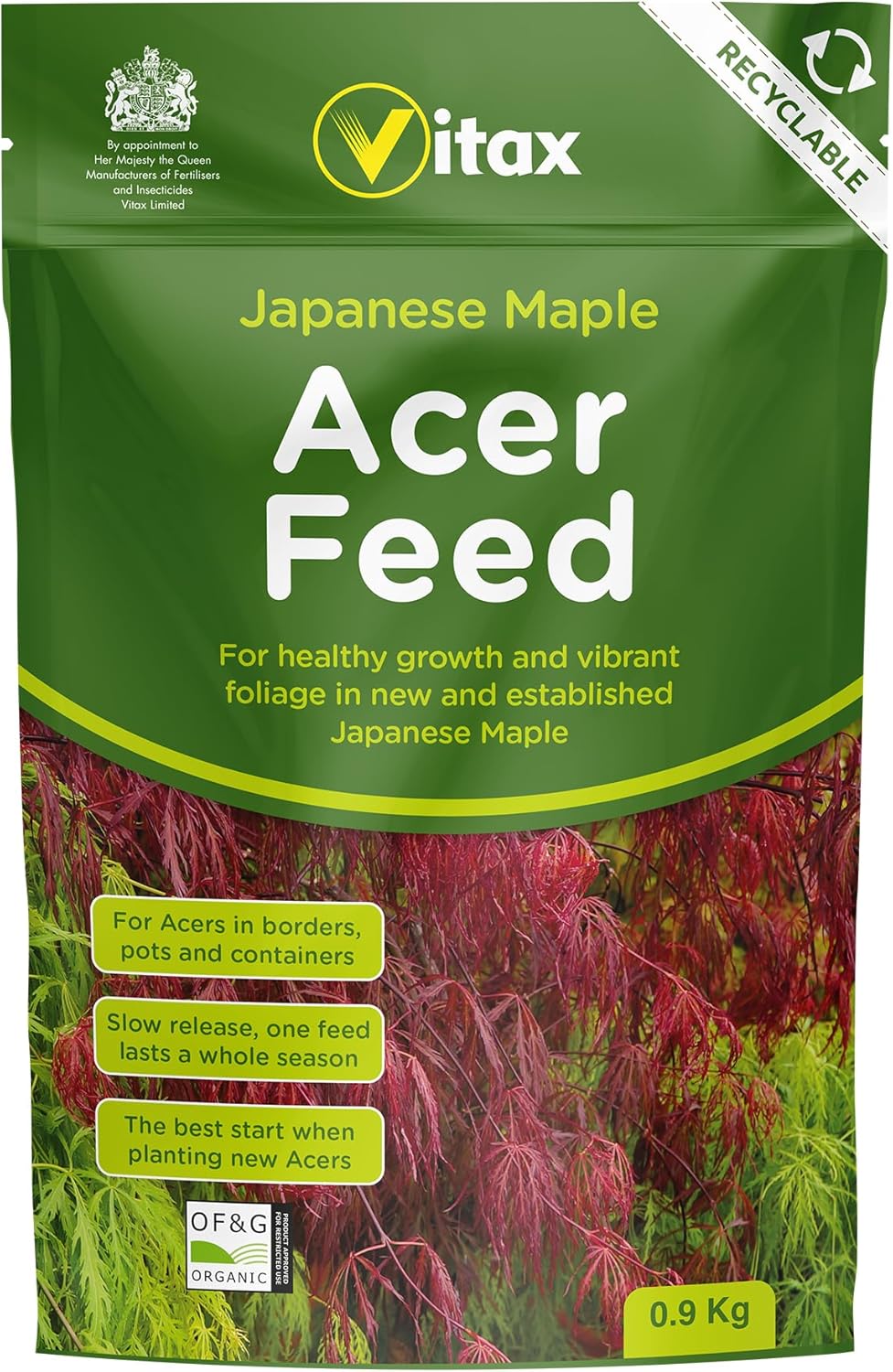 Vitax Acer Feed, Suitable For All Japanese Maple In Borders, Pots & Containers, Promotes For Strong Healthy Growth: 0.9Kg Pouch