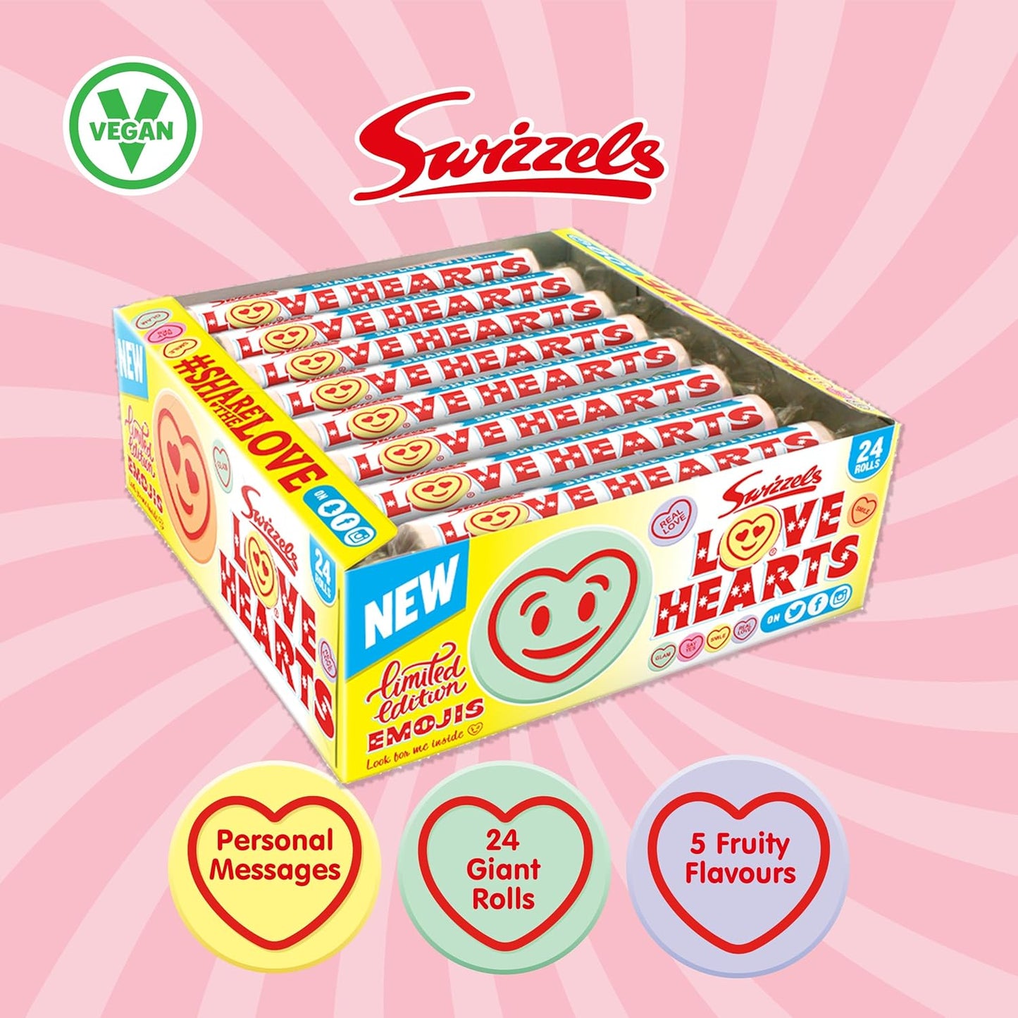 Swizzels Giant Love Hearts ,24 Count (Pack of 1)