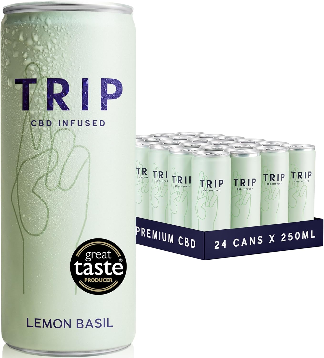 TRIP CBD Drink, Sparkling Lemon Basil Fizzy Drink, Low Calorie, Vegan (Pack of 24 x 250ml)