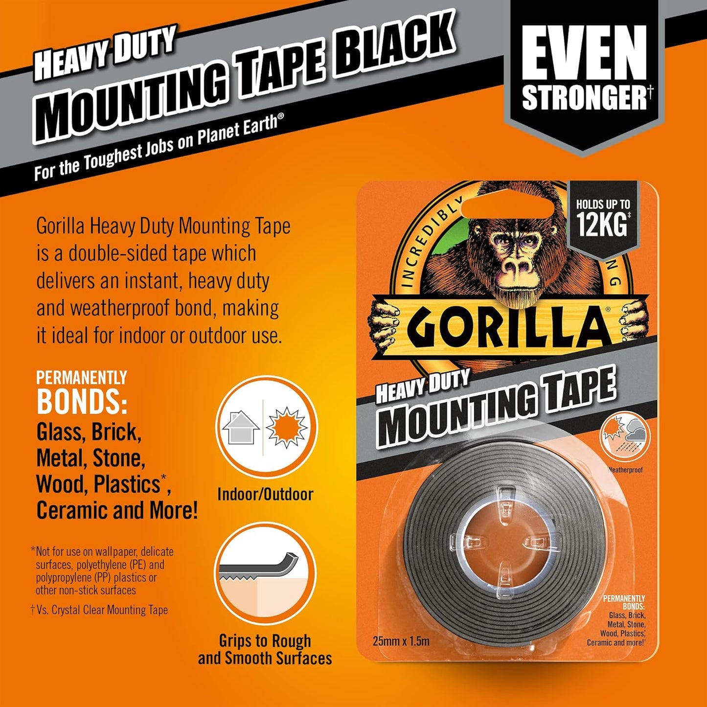 Gorilla Heavy Duty Mounting Tape Black 1.5m