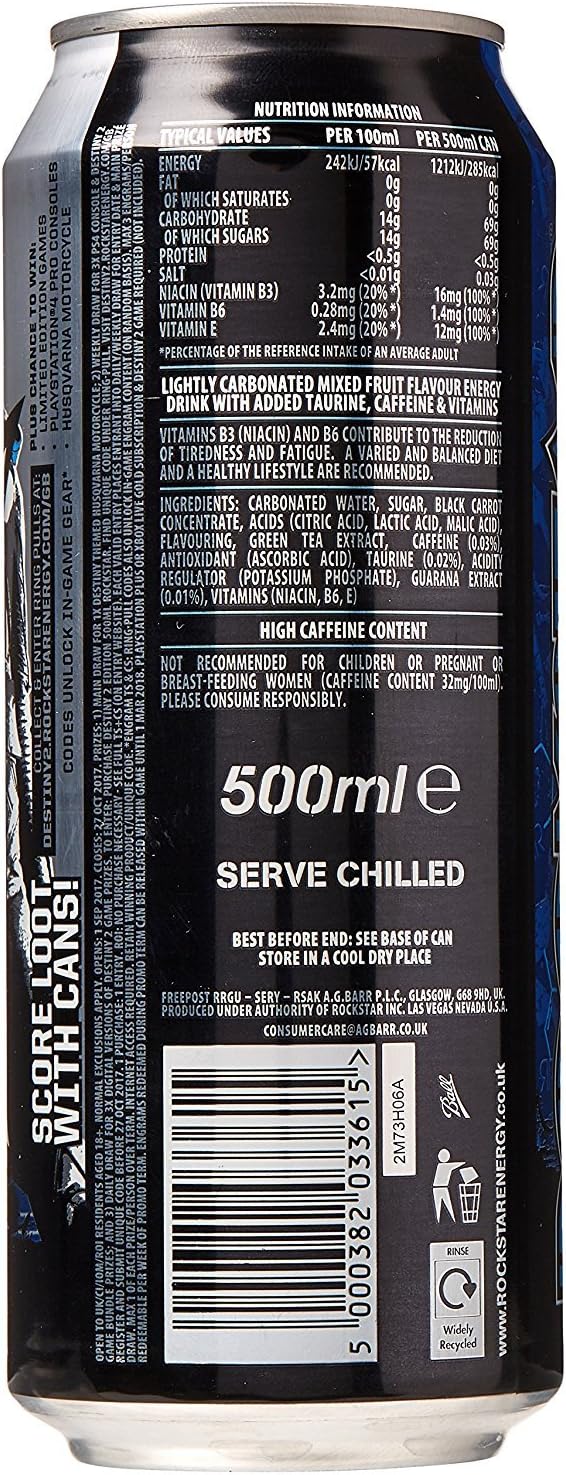 Rockstar Xdurance Energy Drink 25% more caffeine, 500ml, (Pack of 12) - Packaging May Vary